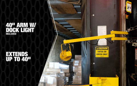 20W LED Dock Light With 40 Inch Folding Arm, 1700 Lumens, IP65 Rated Yellow Job Site Light extended on dock