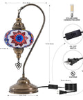 Turkish Mosaic Table Lamp With Built In LED Bulb Hand Cut Glass Mosaics Moroccan Gooseneck Design Tall 45 Cm Lit Accent Light For Living Room Handmade In Turkey with plug and switch details