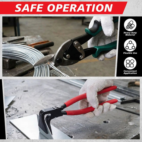 6 In 1 Sheet Metal Tools Set With 3 Hand Seamer Pliers Straight Jaw 45 Degree 90 Degree And 3 Aviation Tin Snips 10 Inch Straight Left Right With Handy Storage Case For HVAC Duct Work