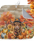 Fall Thanksgiving Dish Drying Mat Set 16 X 18 Inches Absorbent Microfiber Cozy Kitchen Counter Mats with cow in autumn scene