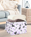 Heavy Duty Foldable Storage Bin With Secure Flip Top Lid And Sturdy Handles For Bedroom Organization Closet Decluttering in purple puppy design.