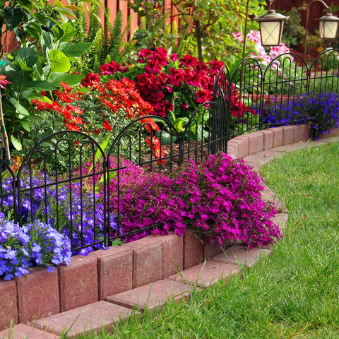 Decorative Garden Fence Panels 10 Pack, 22 Inch High By 13 Inch Wide Metal Border Edging For Outdoor Patio And Yard installed along flower bed