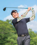 Man golfing wearing Dragonfly Floral Gardening Sleeves With Sun Protection For Women And Men, Cooling Arm Covers 19 Inch