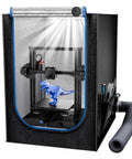 Ender Series 3D Printer Enclosure with Built-In Ventilation Kit and LED Light showing desktop printer with dinosaur model inside