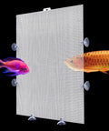 Two Piece Transparent Aquarium Divider With Heavy Duty Suction Cups For Stress Free Fish Separation Breeding And Territory Control Reusable Adjustable Plastic Grid Partition 17X13 Inches with fish swimming around it.