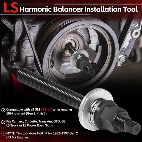 Harmonic Balancer Installation Tool For GM LS Series V8 Engines With Thrust Bearing and Wrench Flats Crank Pulley, detailed view