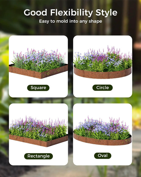 Cor-Ten Garden Edging Border Set, 6 Pack 5.5 Inch Tall by 40 Inch Long Panels in square, circle, rectangle, oval shapes