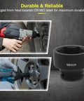 Heavy Duty 1/2 Inch Drive 46Mm Deep Impact Socket For 6 Point Axle Nut And Wheel Hub Nut Removal, CR MO Steel, shown in use on vehicles