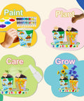 All In One Paint And Grow Flower Kit With 4 Ceramic Pots Soils Seed Packs Saucers Plant Markers Palette Brushes Tools And 12 Acrylic Colors for creative gardening arts and crafts step-by-step process display