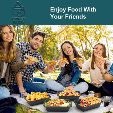 Group of friends enjoying picnic with food in 50 Pack Extra Thick Meal Prep Containers With Lids For Easy Portion Control