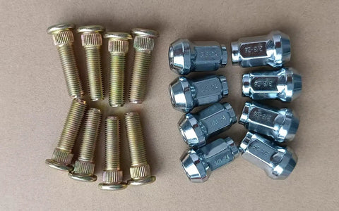 Beefy Wheel Stud And Nut Kit Replacement For Polaris ATV And UTV Front And Rear 8pcs 3/8-24 Threads with copper and chrome parts