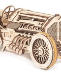 3D Wooden Puzzle Car Kit Inspired By Classic Grand Prix Racer With A Fully Functional V8 Engine, Ultra Detailed U9 Style Mechanical Model You Build And Enjoy, A Hands On Racing Car Project For Adults And Teens, side view