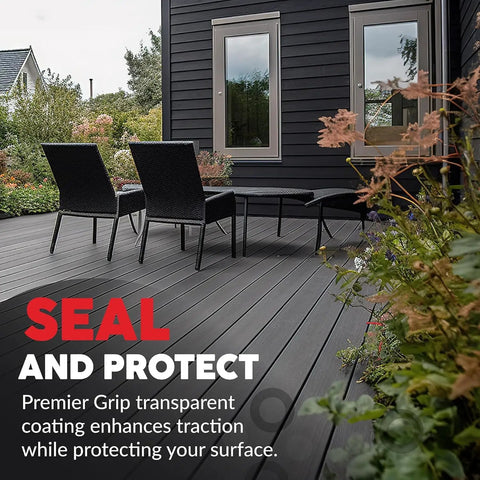 Premium Acrylic Non Slip Concrete And Paver Sealant Provides killer nonskid grip and crystal clear shine for a patio deck.