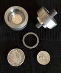 Coin Ring Puncher And Spacer Set With Four Gold Tone Punches for jewelry making tools shown with coins and spacer