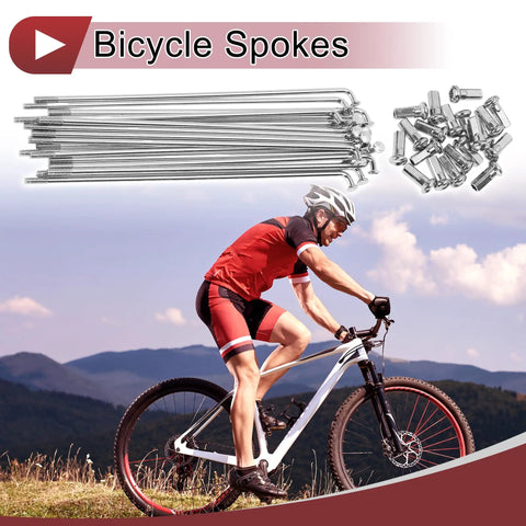 Image of cyclist with Twenty Pack 12G Bicycle Spokes Set, 130mm Length, Silver Galvanized Carbon Steel Wheel Spokes For Most Rims.