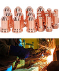 Fresh 20 Pcs Brass Plasma Cutter Consumables Kit With Nozzles And Electrodes showing nozzles and electrodes for PT80 and IPT80 torches.