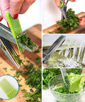 Upgraded Herb Scissors Set With Leaf Stripper And Five Blade Stainless Steel Kitchen Shears For Easy Chopping Of Herbs And Veggies, Peelers Included, A Great Gift For Parsley, Rosemary, Chive, Salad Greens And More., stainless steel herb scissors with green handle and leaf stripper chopping parsley