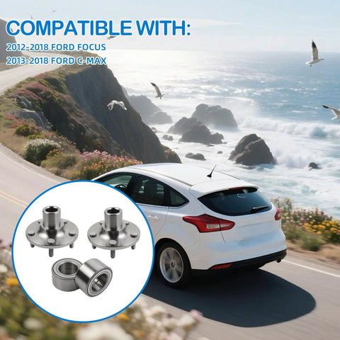 Two Pack Front Wheel Hub And Bearing Kit For Ford Focus 2012 2018 And Ford C Max 2013 2018 2.0L L4, car driving along coast