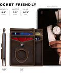 AirTag Wallet With RFID Blocking, Slim Bifold Money Clip, Full Grain Leather Front Pocket Wallet For Men, Minimalist AirTag Holder in Texas Brown