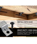 Bulletproof Build 14 Gauge Steel Table Top Fasteners With Screws, Heavy Duty Z Clip Connectors For Furniture And Woodworking, No Sweat Desktop Mounting, 20 Pack installed under tabletop.