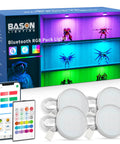 Bluetooth RGB Under Cabinet Lights Kit With Dimmable LED Puck Lamps App Control And Remote 4 Pack Wired With 4.92Ft Cord
