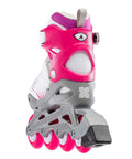 Girls Adjustable Inline Skates For Kids White And Fuchsia Four Size Adjustable Fitness Skates With Cushioned Liner And Tongue Back View