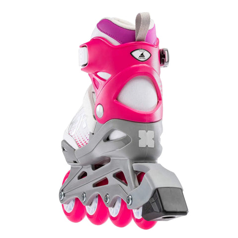 Girls Adjustable Inline Skates For Kids White And Fuchsia Four Size Adjustable Fitness Skates With Cushioned Liner And Tongue Back View
