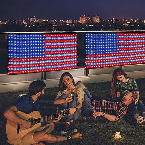 Patriotic American Flag LED Net Lights For Outdoor Decor, 420 LED Waterproof String Lights For Yard And Garden on balcony