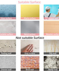 Guide showing suitable and non-suitable surfaces for Motivational Wall Decal Set Featuring Eyelash Eyes Big Eye Wall Art And She Believed She Could So She Did Quote For Women And Girls Bedroom Living Room Decor Inspiring Stickers With Girl Boss Vibes