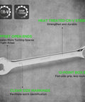 15-Piece Metric Combination Wrench Set With 12-Point Max Torque Open End CR-V Steel 8 To 22Mm Includes Storage Rack Built Tough For Auto Bike And Industrial Use. 20mm wrench shown