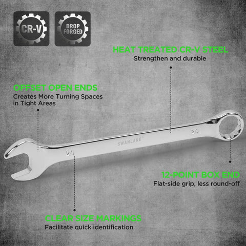 15-Piece Metric Combination Wrench Set With 12-Point Max Torque Open End CR-V Steel 8 To 22Mm Includes Storage Rack Built Tough For Auto Bike And Industrial Use. 20mm wrench shown