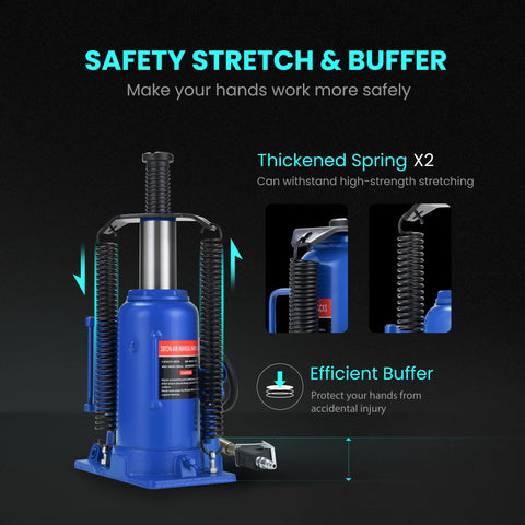 20 Ton Pneumatic Air Hydraulic Bottle Jack With Manual Hand Pump For Cars Trucks And Trailers Heavy Duty Auto Repair Lift Blue Great For Roadside Emergencies Maintenance And Garage Jobs With Adjustable Height And 200 PSI Capacity