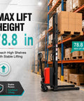 Heavy Duty Electric Pallet Stacker Lift With 78.8 Inch Height And 3500 Lbs Capacity in warehouse lifting pallets.