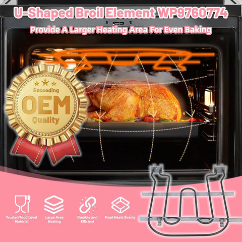 Heavy Duty Oven Broil Heating Element Replacement For KitchenAid And Whirlpool Ranges Stoves Ovens Fits WP9760774 in use with roast