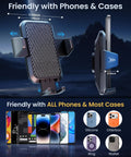 Front and side view of Two In One Car Phone Mount With Magnetic Clip For MagSafe And Android, showing adjustability and phone compatibility.