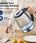 2L Glass Electric Kettle With 1500W Fast Boil Auto Shutoff LED Light BPA Free Borosilicate Glass Stainless Steel Interior used for pouring water into a cup