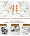 Floral Peel And Stick Wallpaper For Bedroom And Home Decor Grey Boho Eucalyptus Leaf Farmhouse Contact Paper Self Adhesive And Removable For Cabinets Drawers And Nursery 17.3In Wide By 197In Long showing pattern alignment, thickness, and adhesive details over 44 cm width.