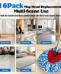 All-In-One Spin Mop Replacement Kit for RinseClean 2-Tank System With 16 Microfiber Refills, Scrubber Head, Triangle Base and Adjustable 31-63in Handle Built for EasyWring RinseClean Compatibility, red mop head on wood floor