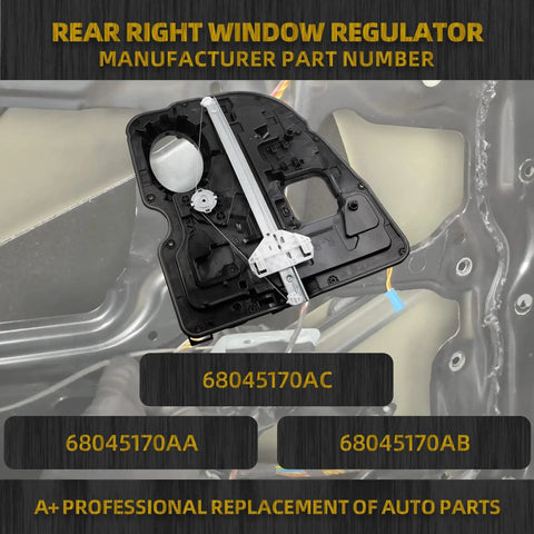 Rear Right Passenger Side Window Regulator No Motor For Dodge Ram 1500 2009 2020 Replaces 68045170AA 68045170AB 68045170AC