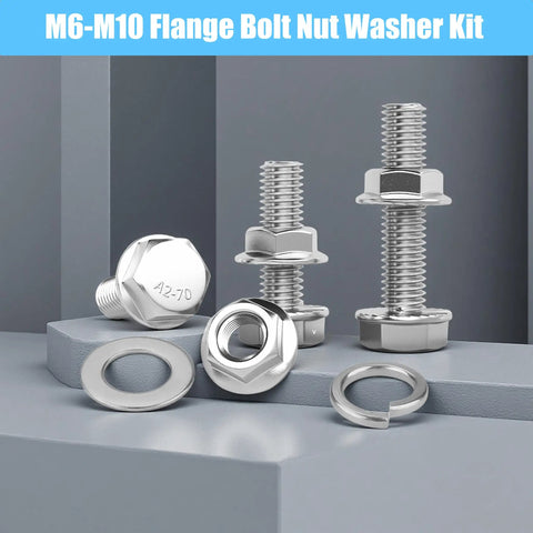 284Pcs 304 Stainless Steel Heavy Duty Flange Bolt Nut Washer Assortment All In One M6 M8 M10 Hex Flange Screws on display