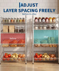 4 Tier Adjustable Wire Shelving Rack Built Tough As Nails For Ridiculously Sturdy Versatile Indoor Storage And Game Changing Heavy Duty Load Bearing Power, showcasing adjustable shelf spacing with items stored.