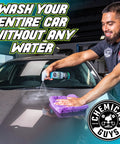 Swift Wipe Waterless Car Wash Spray With High Lubrication Formula, No Water Needed, Wipe And Shine On The Go, Safe For All Finishes, Streak Free Finish, Safe For Clear Coat And Chrome, Great For Daily Detailing, 1 Gallon, man spraying car hood