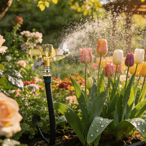 2-Piece Half-Inch All-Metal Brass Impact Sprinkler Heads With Heavy-Duty Build 360 Degree Adjustable Coverage Long-Range Lawn And Garden Irrigation Sprinkler For Wide-Area Watering watering garden flowers
