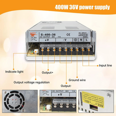 400W 36V power supply for 3 Axis Nema23 Stepper Motor Kit Beefed Up 425oz In Torque 3A 112mm Hybrid Motors DM556S Driver 4 Axis USB Mach3