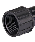 Compression Swivel Adapter With Washer Connects One Half Inch Drip Tubing To Three Quarter Inch MPT Pipe Easy Hose Bib FHT Connection Built In Swivel To Prevent Kinks Durable Black Finish For Garden Irrigation Systems, black threaded end