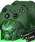 Upgraded Dual Controller Charger Dock With 2x5520mWh Rechargeable Battery Packs For Xbox One Series X S Controllers Green Finish