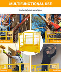 Forklift safety cage with wheels, yellow collapsible lift basket, 1400 lb capacity for loader lifting