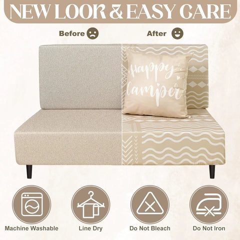 Boho RV Dinette Cushion Covers Set 6 Piece Stretchy Washable Replacement for Camper Car Benches, installed on seating