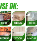 Image showing uses for Go To House And Siding Pressure Washer Cleaner Concentrate on roof, siding, brick, gutters, wood, more.
