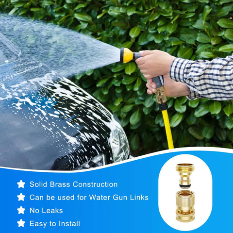 Garden Hose Quick Connector Kit Three Quarter Inch GHT Solid Brass No Leak Fittings For Water Hose in use washing car